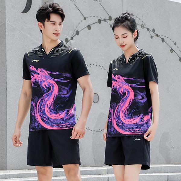 Li-Ning Ping Pong Series Hurtigtørkende Sport Rund Hals T-skjorte Unisex Topper Svart AAYR361-2