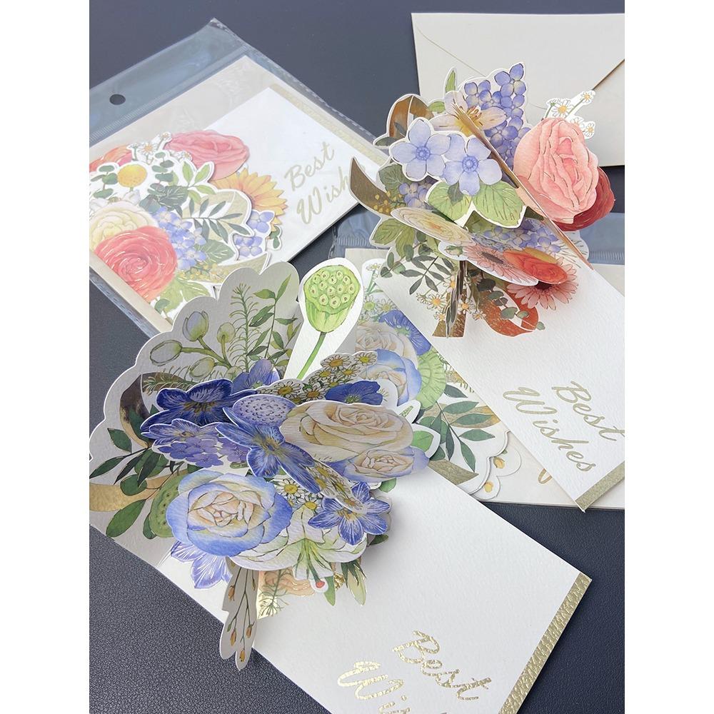 Half Mask Three-dimensional Flower Greeting Card Creative Ins Simple Card Bouquet 3D Thanksgiving Blessing Thanksgiving Valentine's Day Birthday