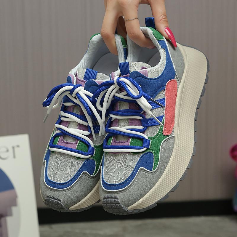 

New dad shoes women s 2025 summer and autumn height increase casual thin breathable thick sole color matching travel Forrest Gump shoes 40 синій