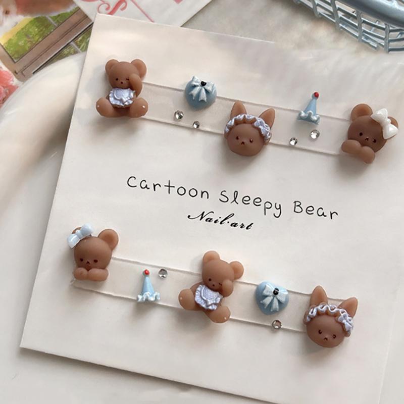 10Pcs Apron Bear Nail Accessories Cute Cartoon 3D Bowknot Wear Nail Drill Decoration Nail Art Charms Diy Manicure