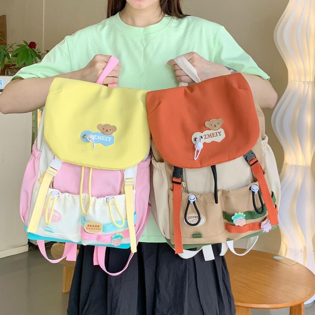 High value Dopamine Cute Backpack Bag Female Junior High School Students Contrast Color Large Capacity Niche Design Backpack
