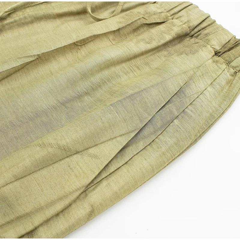 New Linen Tie-dye Print Long Pants Sets For Women Lapel Half Sleeve Single Breasted Shirts Drawstring Wide Leg Pant 2 Pieces Set