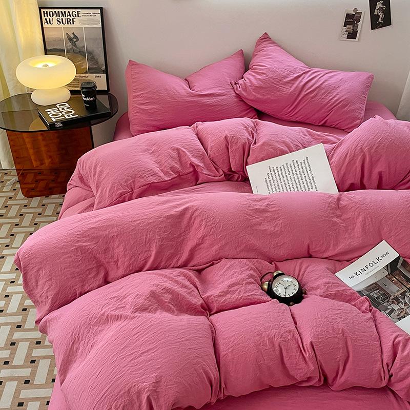 Four-piece Set for Sleeping Naked On Winter Bed, Washed Cotton Sheets, Quilt Cover, Fitted Sheet, Three-piece Set for College Dormitory