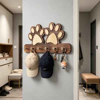 Wall Hook with Dog Paw Wood with Anti-Rust Shape Key Holder Metal Hooks Organizer for Keys
