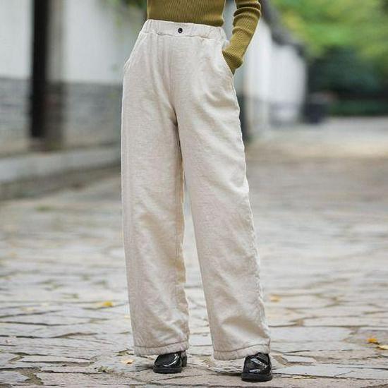 

Winter Women s High-Waisted Thick Cotton-Linen Wide-Leg Pants L: for 115-130 jin грязно-белый