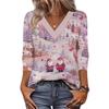 Women's Loose Comfortable Casual Fashion V-Neck Christmas Print 3/4 Sleeve Top
