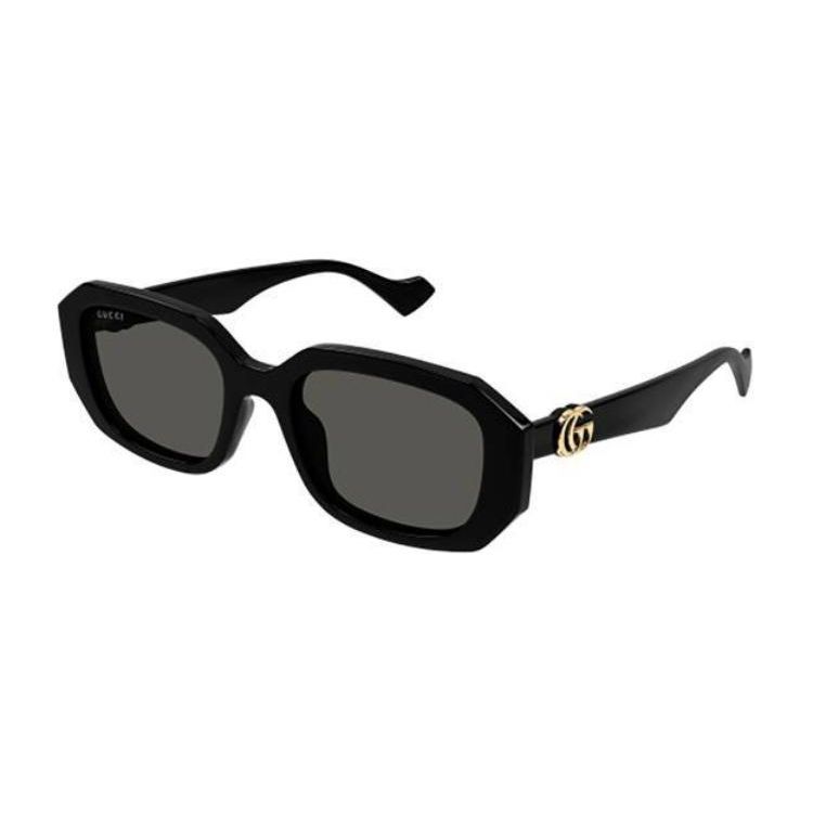 Gucci Logo Brown Irregular Frame Sunglasses Women sunglasses Black GG1535S001BLACKBLACKGREY Dust Bag+Eyeglass Case (Random Color)
