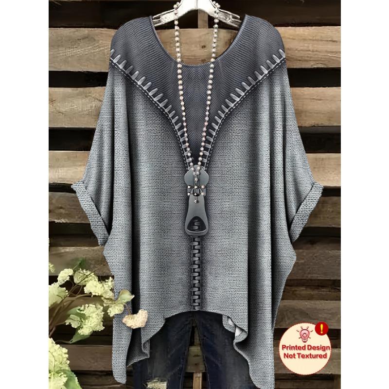 

Women s T-shirt Printed Design Tops Elegant Oversized Minimalist Vintage Heart Pattern Print Irregular Hem Round Neck T-Shirt 2XL