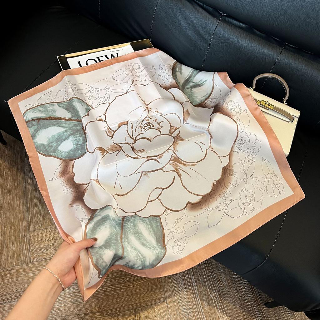 Geometric Colorblock Square Imitation Silk Scarf Women Satin Shawl Wrap Hijab Female Hair Band Luxury Headkerchief Echarpe