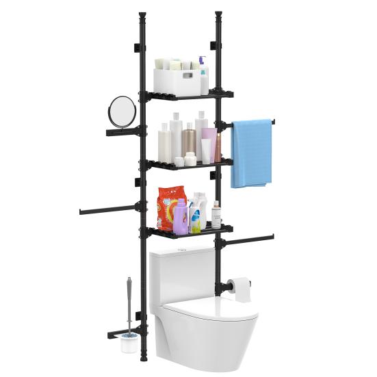 4-Tier Over The Toilet Storage Shelf, Adjustable Standing Bathroom Organizer, Heavy Duty Above Behind Toilet Laundry Space-Saving Shelving for Small