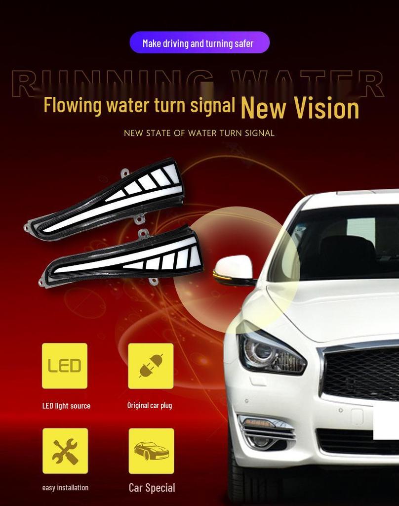 Infiniti Q30 Sequential Rearview Turn Signal Light with Blue DRL & Dragon Scale Design.