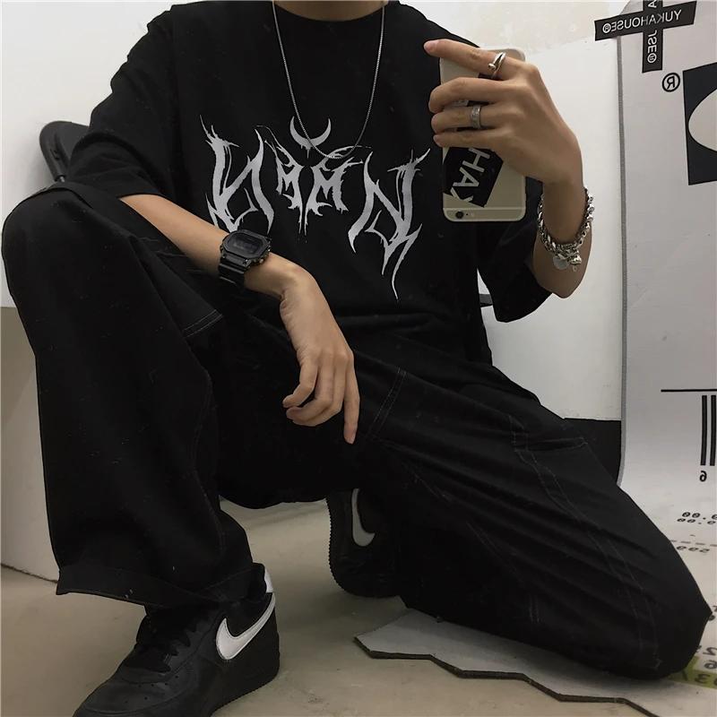 Women T Shirt Hip-Hop Loose Punk Letter Print Tops Tee Black T-shirt Female Summer T-shirt 90s Graphic Tee Female Cute Tops Tee Unisex