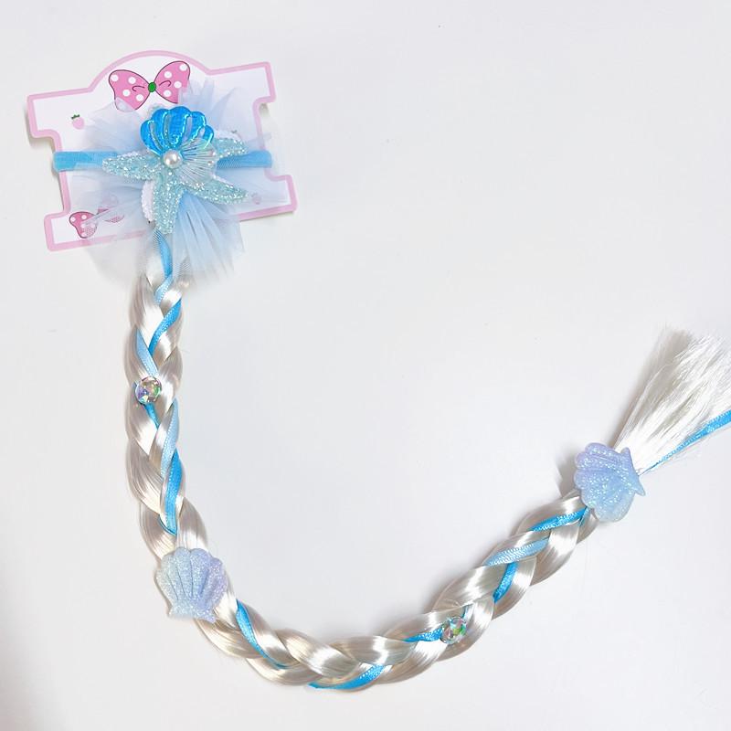 Kids' Cute Starfish Pearl Bow Braid Mesh Wig Ponytail