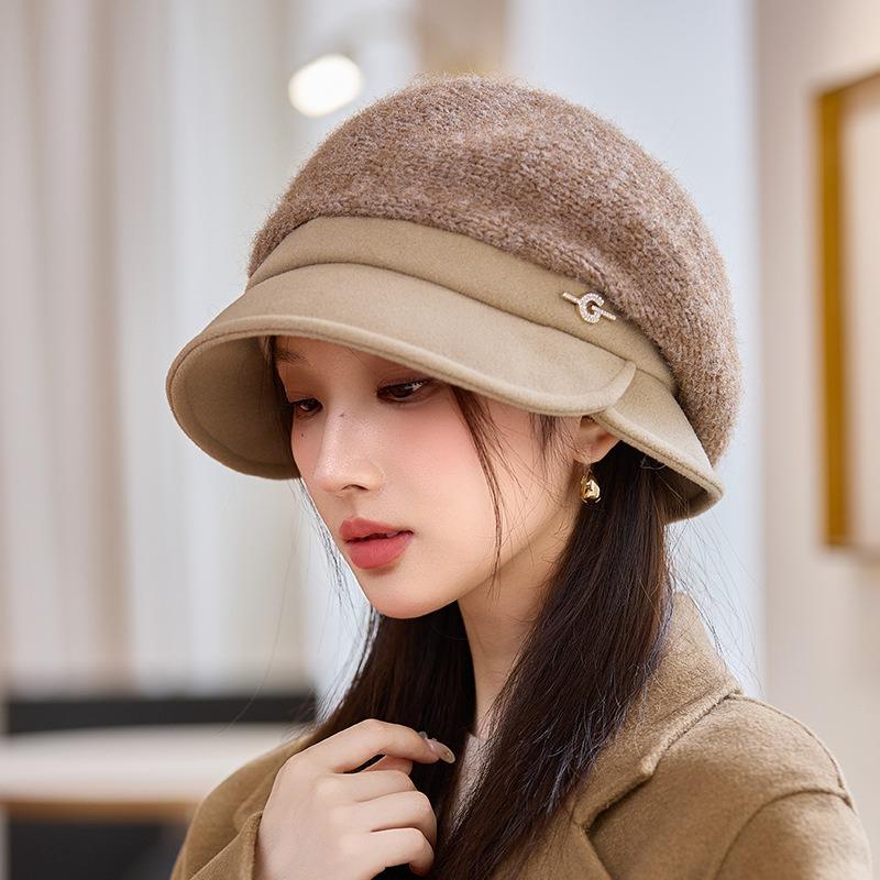 Fashion versatile temperament bucket hat autumn and winter hat women's high-end sense showing face small velvet thermal basin hat