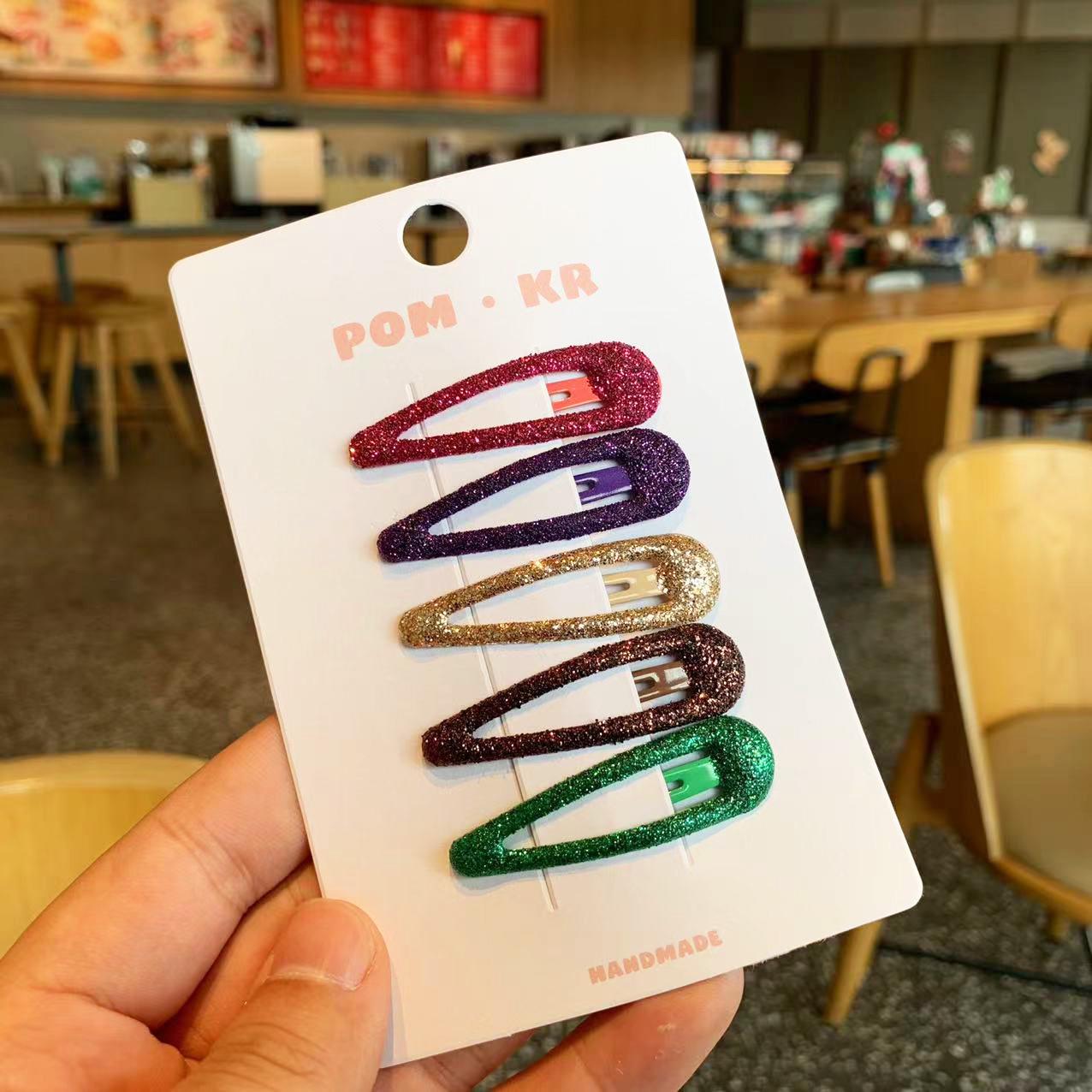 Iridescent 5cm Korean Christmas Glitter Hair Clips - Water Drop BB Style