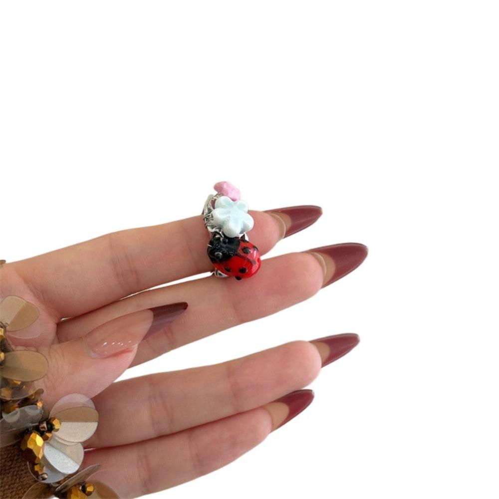 Geometric Insect Drip Oil Ring Rhinestone Painting Ring Fashion Chunky Enamel Ring  Party