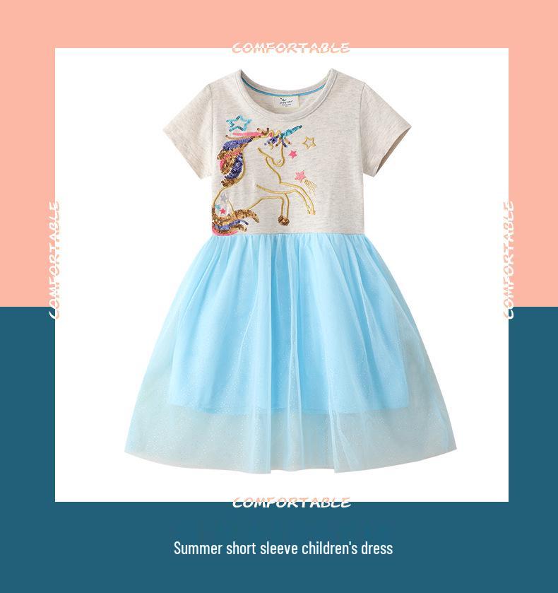 2026 Trendy New Arrival Girls' Gauze Skirt Short Sleeve Dress - European & American Style