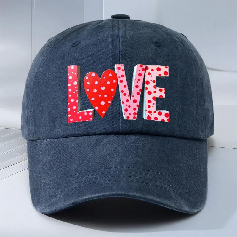 Polka Dot Love Heart Baseball Cap Adjustable Polyester Casual Hat for Men Women Sports Accessory