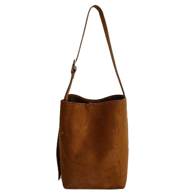 Women's Vegan Suede Bucket Bag Soft Large Capacity Shoulder Bag with Adjustable Strap for Daily Use