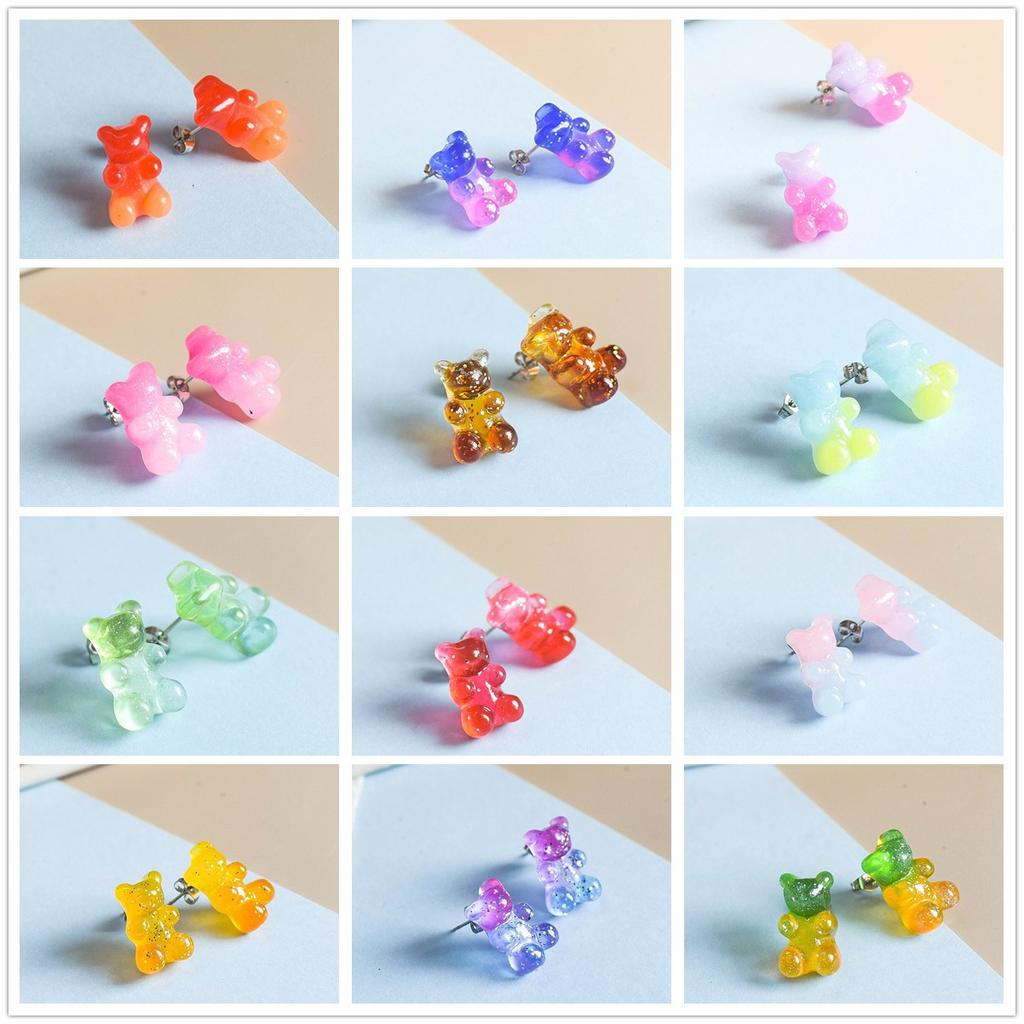 Wholesale Gummy Bears Studs Earrings For Women Teens Girls Gradient Color Sequin Bear Earring Fashion Zircon Birthday Gift
