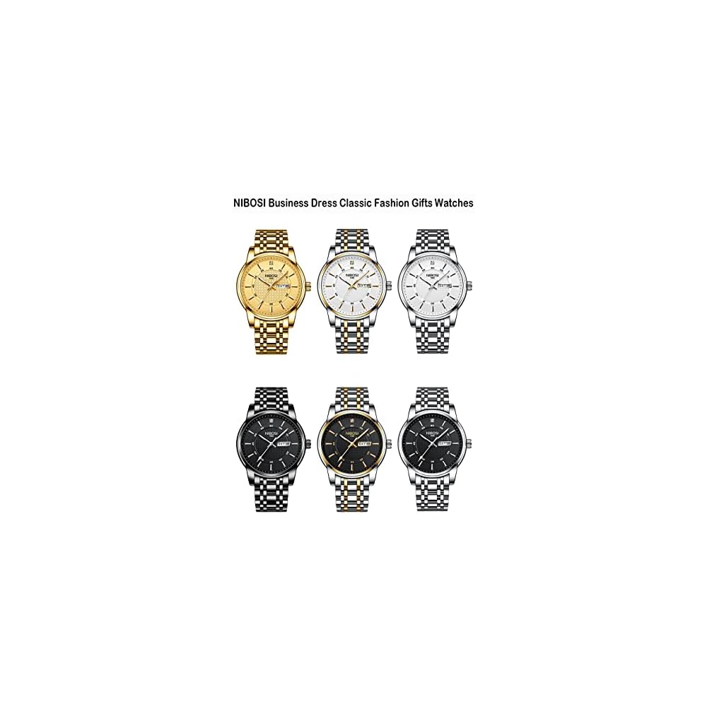 Nibosi Classic Men's Watch Gold Stainless Steel Analog Waterproof Casual with Date Display Metal Band