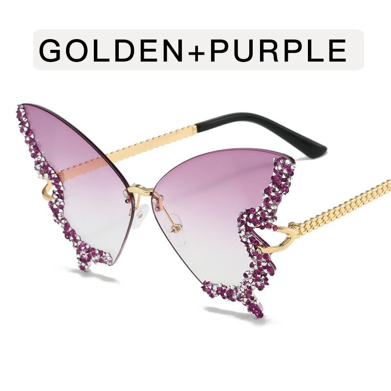 Butterfly Shape Sun Glasses Women Rhinestone Decoration Rimless Sunglasses Party Club Women's Sunglass