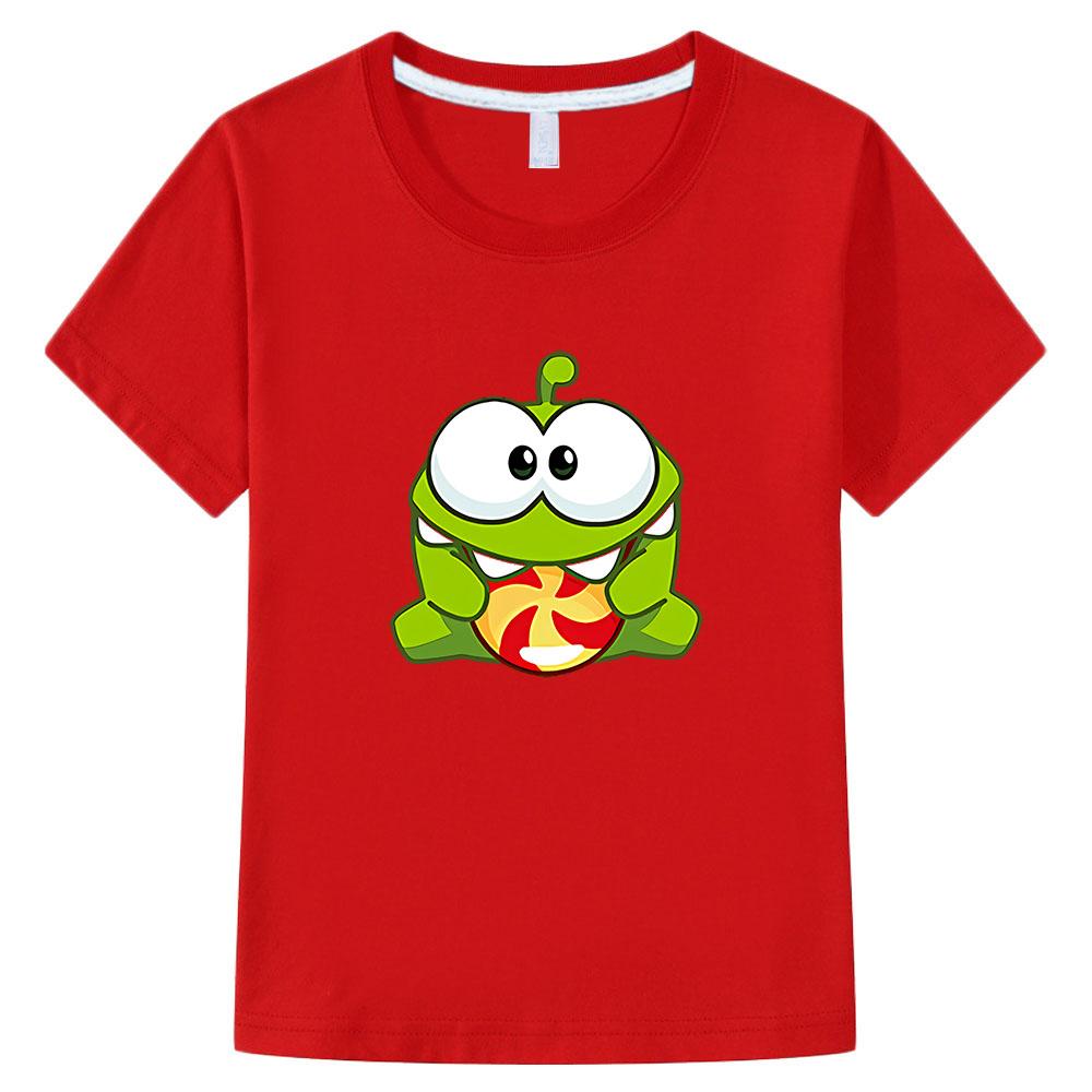 Dětská kreslená trička The Rope Om Nom Žába Potisk Dětská trička Oblečení pro kluky Letní tričko s krátkým rukávem Oblečení pro holky