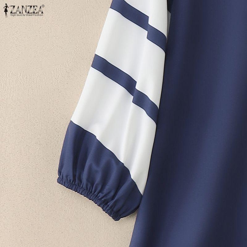 ZANZEA Damen Lässige V-Ausschnitt Streifen Patchwork 3/4 Ärmel Bluse