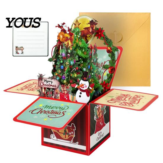 Christmas Gift Cards with Envelopes Pop Up Card Envelope And Note Card, Merry Exquisite 3D Holiday Tags Greeting for New Year, Xmas Party Favors