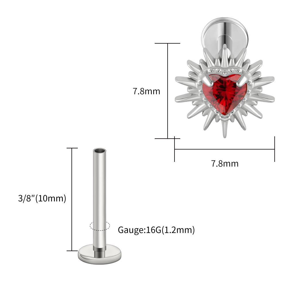 Stud Labret Flat Back Coração Quebrado ASTM F136 Titânio Right Grand 16G Argola de Cartilagem Coração CZ Piercing Helix Tragus Joia
