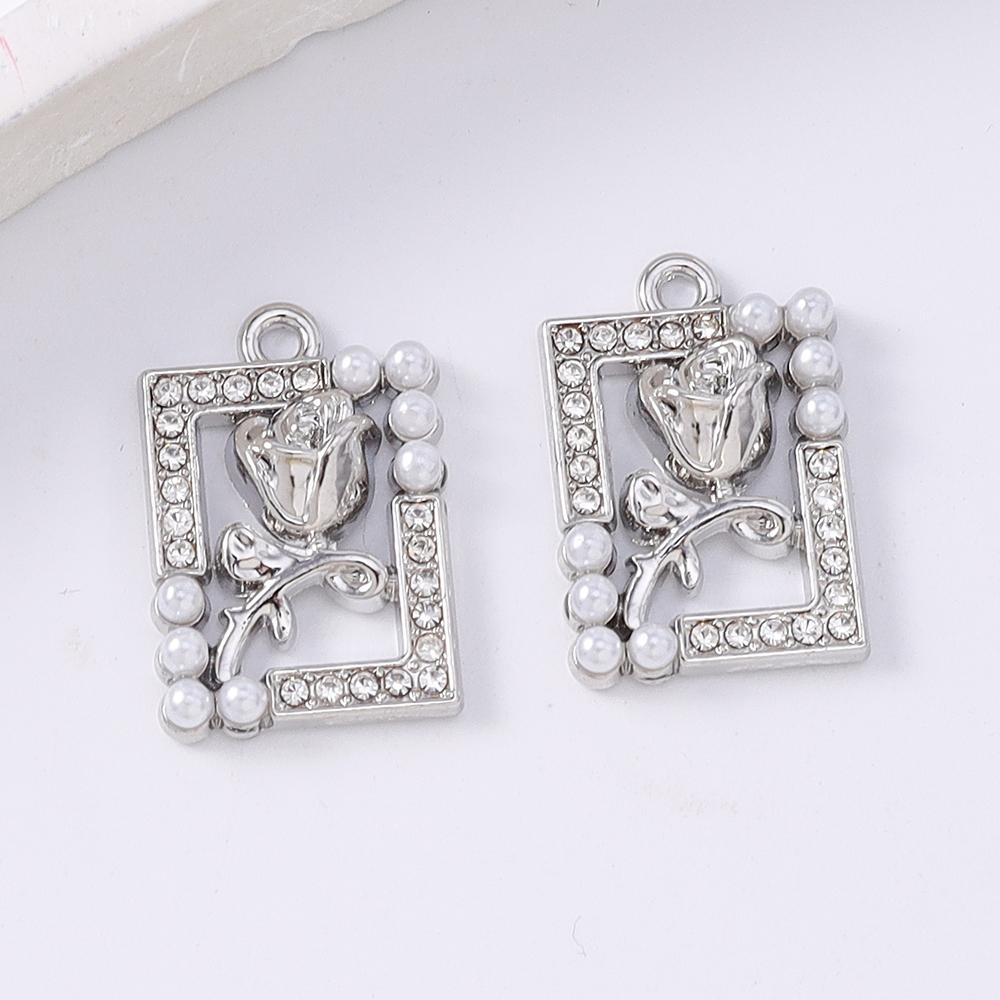 5pcs Rhinestone Pearl Rose Flower Charms for Earrings Necklace Pendant DIY Jewelry Accessories Supplies