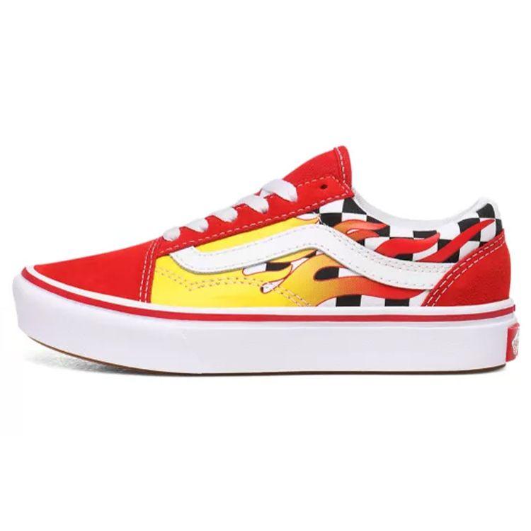 Vans Comfycush Flame Checkerboard Durable Low-Top Skate Shoes Kids Sneakers VN0A4UHAXWC
