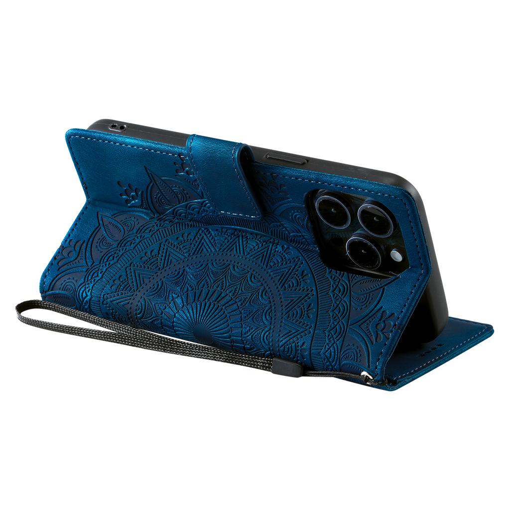 Style 018 For iPhone 14 Pro Case Imprinted Totem Skin Feel Wallet Leather Phone Cover