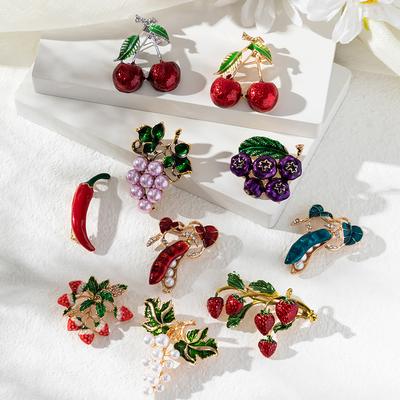 Creative Women Men Fashion Cherry Grape Fruit Brooch Accessories Elegant Lady Exquisite Drip Oil Suit Sweater Badges Pines