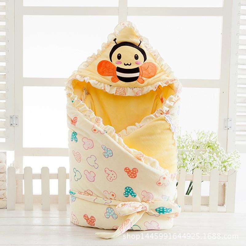 Embroidered Crystal Fleece Baby Swaddle Winter Envelope Sleeping Bag Newborn Infant Blanket