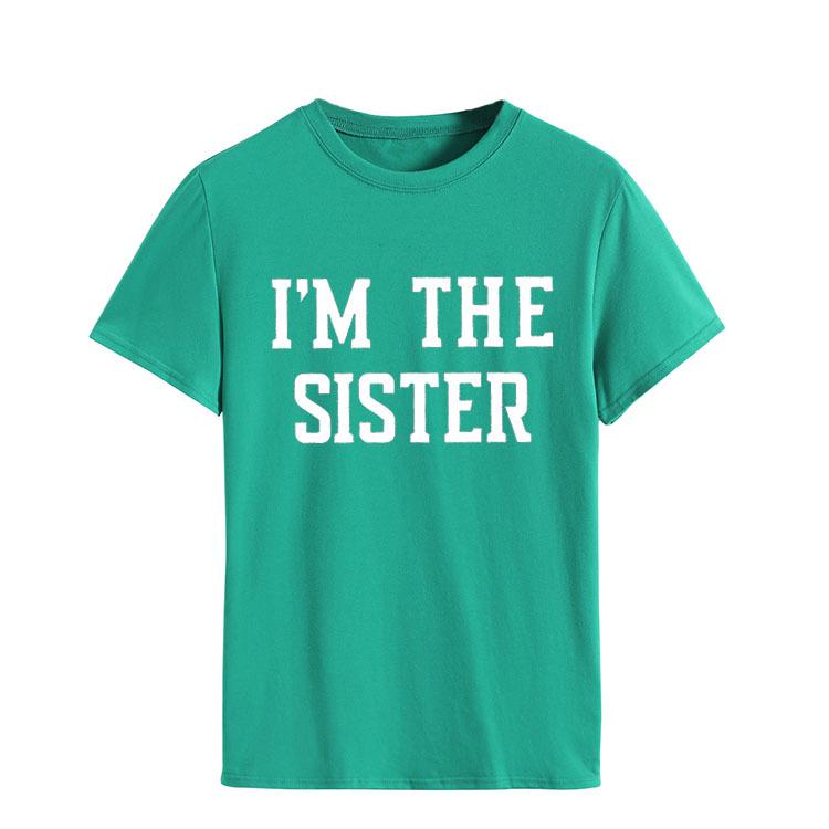 "I'M THE SISTER" Letter Print Women's Short-Sleeve T-Shirt - European & US Style Cross-Border Fashion.