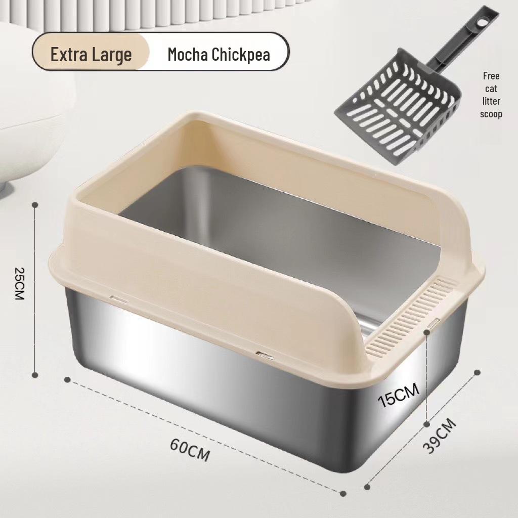 

Очень большой кошачий туалет из нержавеющей стали с высоким ограждением, защитой от брызг и полузакрытой конструкцией Includes litter scoop and anti-slip mat