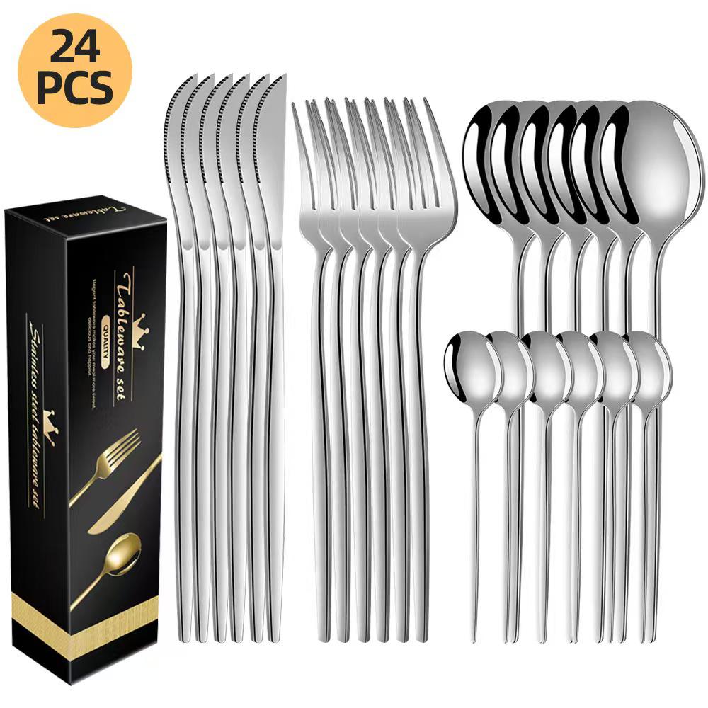 Portugal Stainless Steel 30-Piece Cutlery Set: Western Steak Knife, Fork, Spoon in Gift Box
