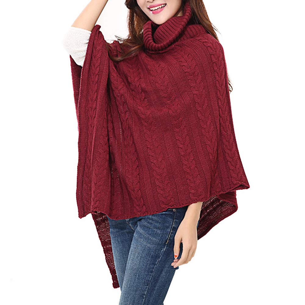 ANMIDA Knit Loose Knit Outerwear for Fall and Winter Women's Poncho, Turtleneck, Fit, Sweater,