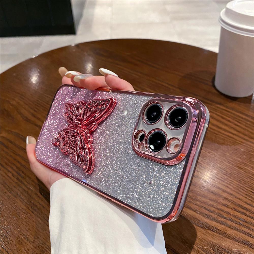 Butterfly Stand Glitter Gradient Case For Samsung A15 A55 A35 A25 A05S A54 A34 A24 A14 A04 A13 A23 A33 A53 Bracket Plating Cover