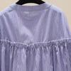 Spring Fashion Casual Stand Collar Striped Shirt Women's Versatile Ninth Sleeve Lace Shirt