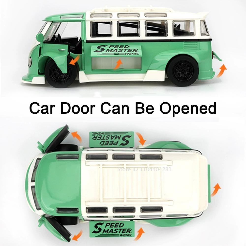 1:32 Scale T1 Beetle Miniature Model Alloy Diecast Toys Car Doors Opened Sound Light Pull Back Vehices Children's Birthday Gifts