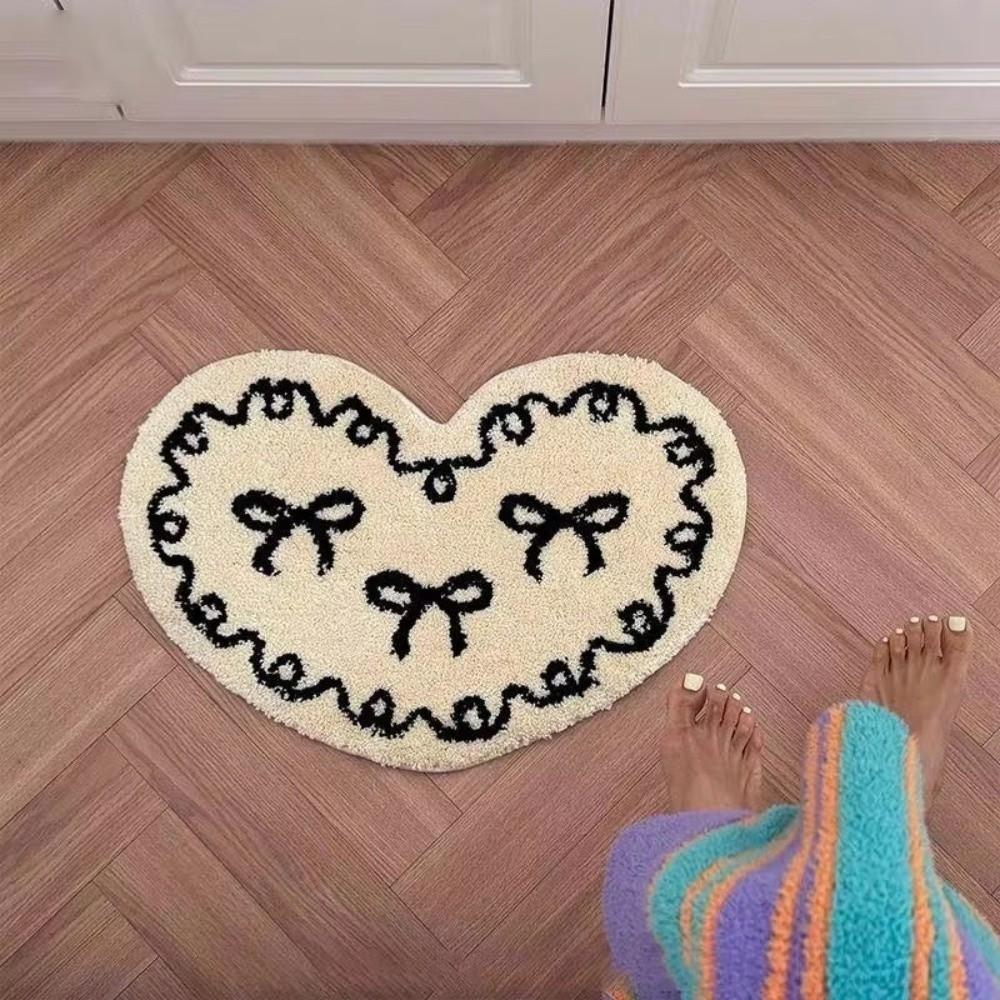 

Anti-slip Flocked Floor Mat Thickened Decorative Carpet Cute Bow Heart Rug