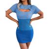 Women Spring Summer Sexy Hollow Out Gradient Knitted High Waist Wrap Hip Dress