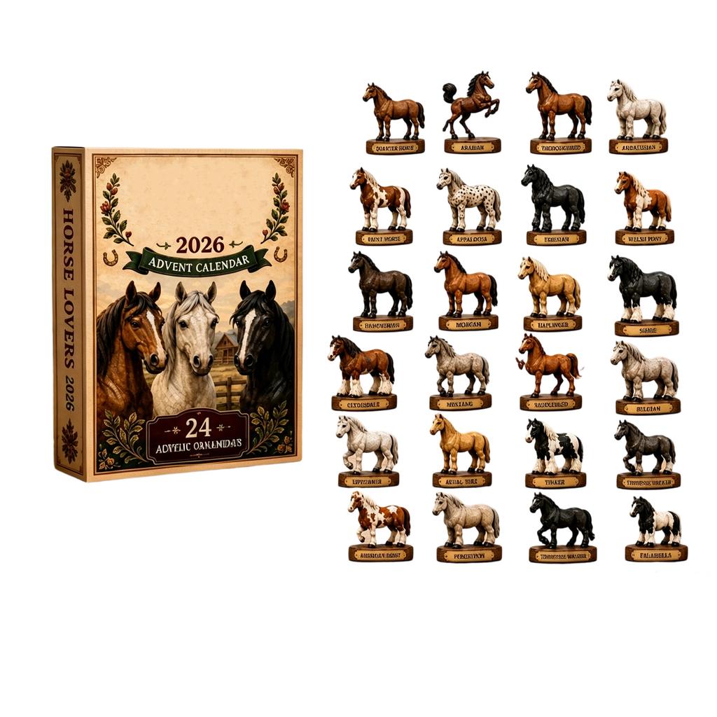 Horse Advent Calendar with Flat Acrylic Hanging Ornaments for Horse Lovers Christmas Countdown Gift Set