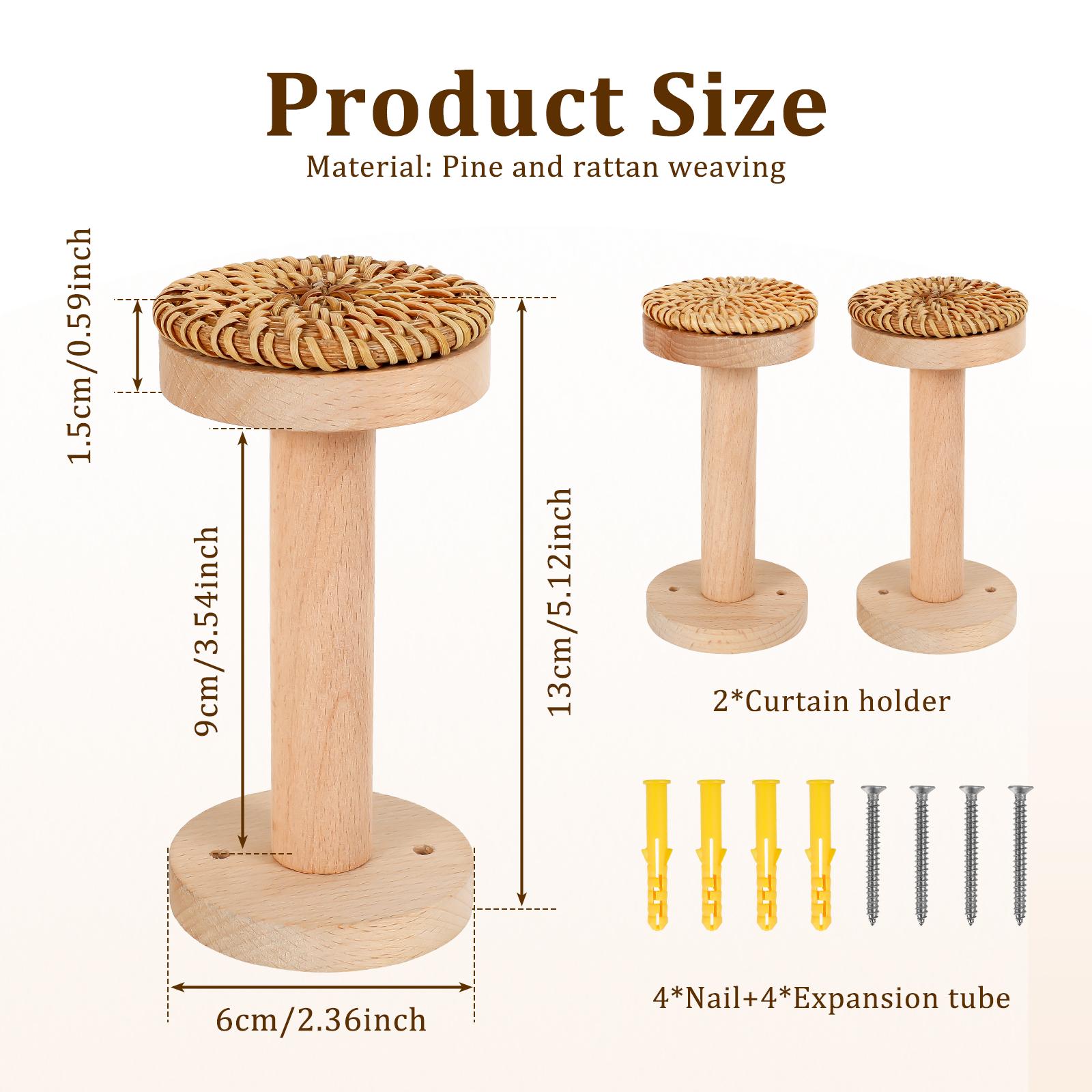 

2Pcs Wall Mounted Curtain Holdback Boho Wood Curtain Holder Exquisite Rattan Decorations Curtain Rod Bracket for Bedroom Kitchen