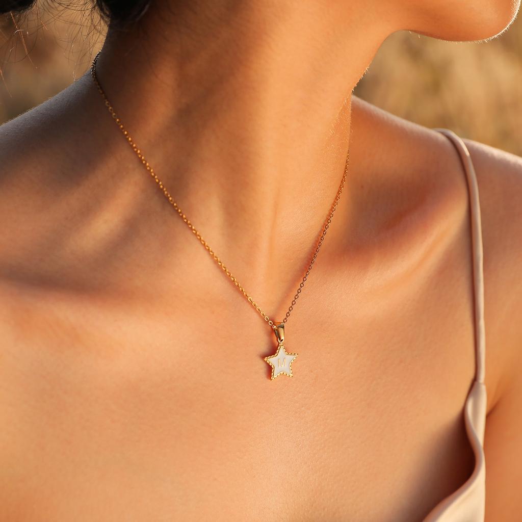 Initial Alphabet A-Z 26 Letter Star Pendant Necklaces for Women,Cute Romantic Stainless Steel Charm Necklace Name Collar Jewelry