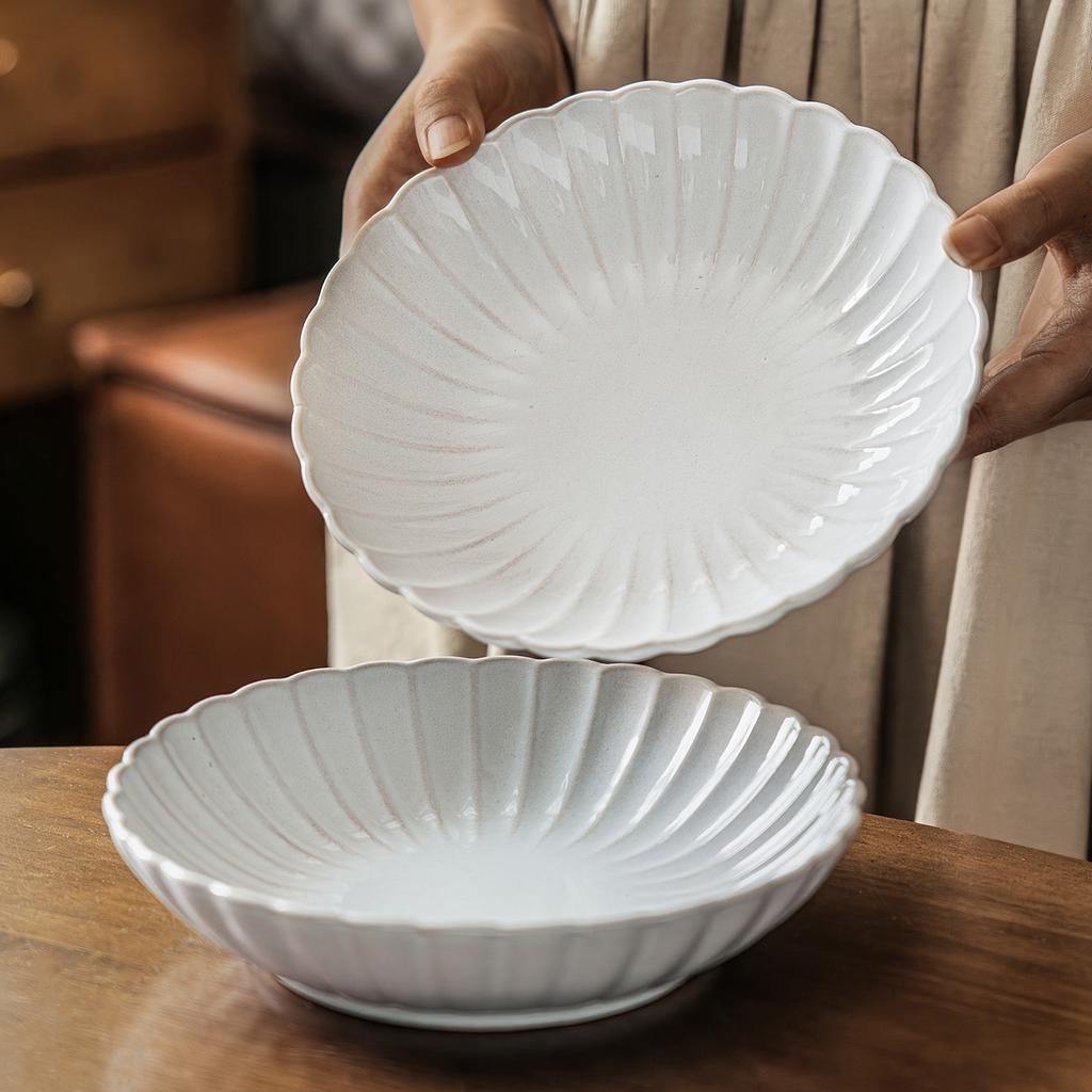 Nordic Style Plate Petal-Shaped Deep Plate Household Ceramic Plate Dinner Plate Creative Dish Plate Round Tableware Western Food Plate
