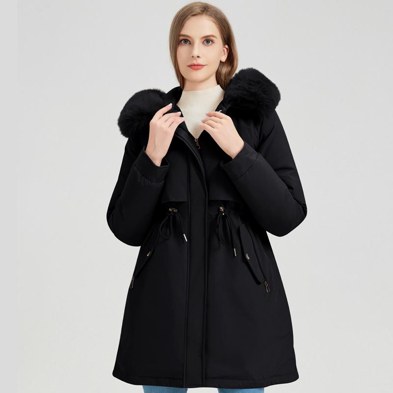 Fashion Winter Coat Female Long Parkas Hooded Detachable Sleeves Faux Fur Collar Thick Warm Women's Jackets
