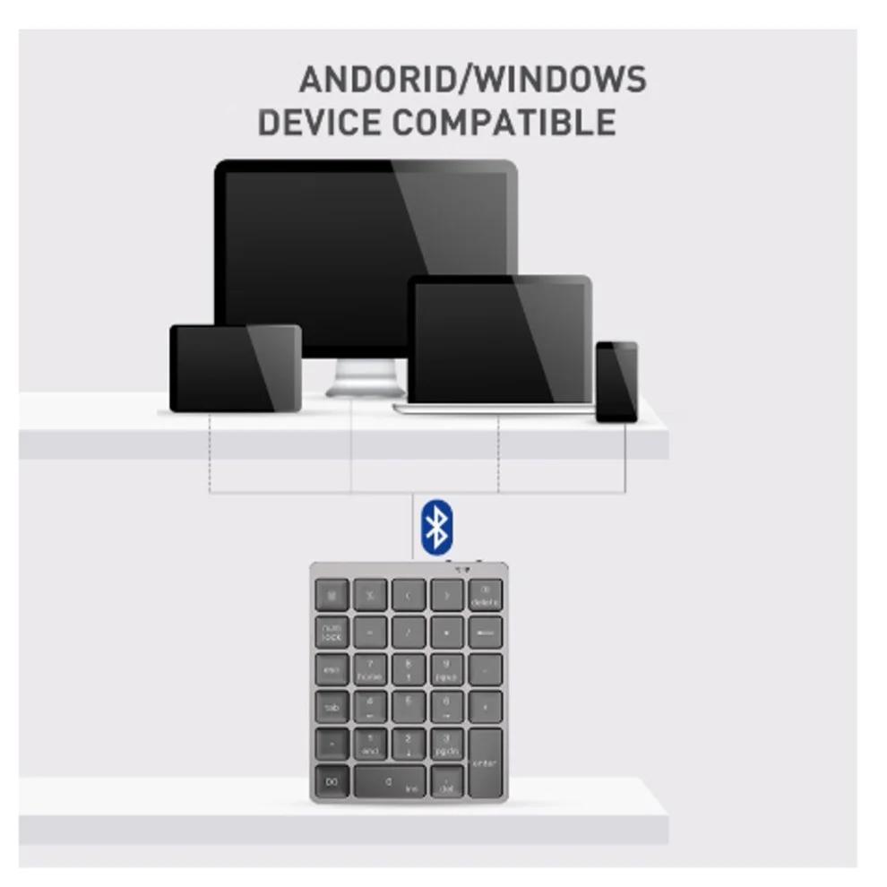 Jomaa Bluetooth-Nummernblock, 28 Tasten, Aluminium, wiederaufladbar, kabelloser Ziffernblock mit USB-HUB-Anschluss, Numpad, Finanzbuchhaltung